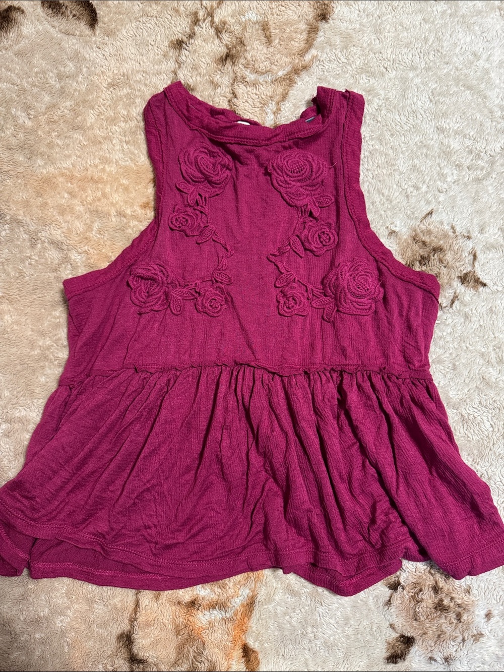 Taylor & Sage Rose Appliqué Sleeveless Tank — Berry Plum